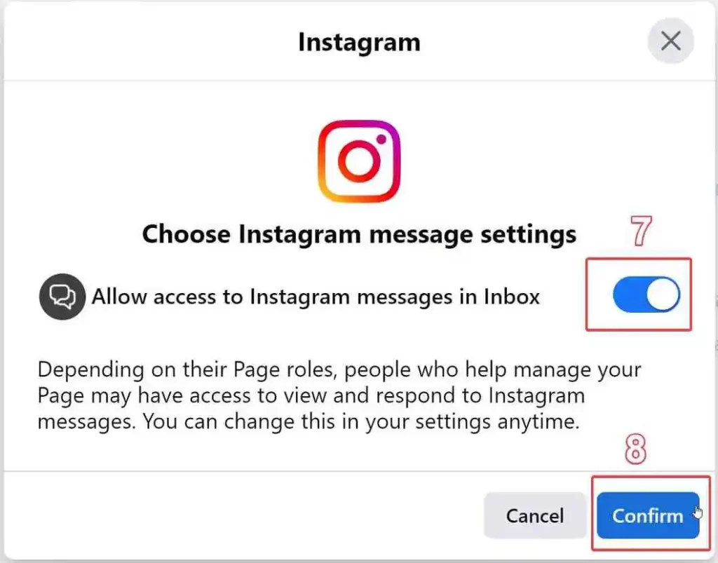 Confirmation Message before Instagram linking