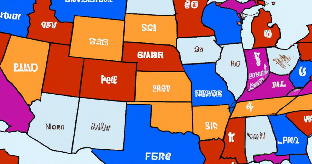 Map of the 15 fastest growing states in the US